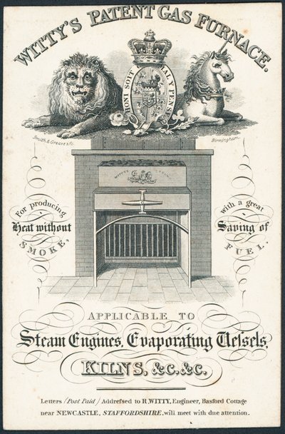 Trade Card, Wittys Patent Gas Furniture by English School