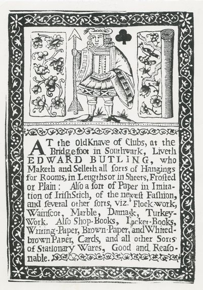 Trade Card for Edward Butling, Room Hangings by English School