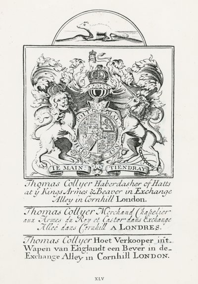 Trade card for Thomas Collyer, Cornhill Haberdasher by English School