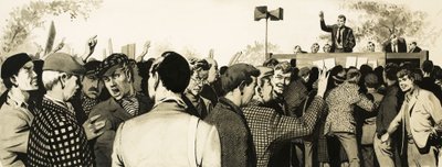 Trade unionists at an open air meeting by English School