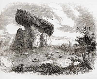 Trethevy Quoit, a megalithic tomb in Cornwall, England, from Old England: A Pictorial Museum, pub. 1847 by English School
