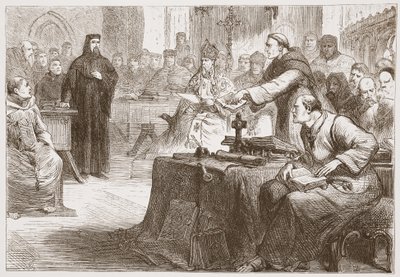 Trial of Wicliffe, illustration from The History of Protestantism by James Aitken Wylie, 1878 by English School