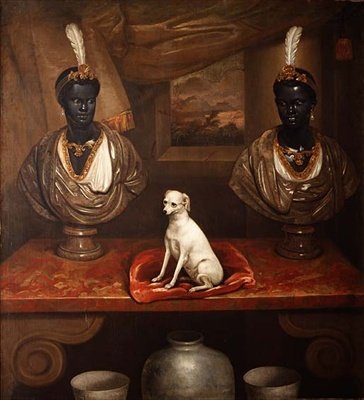 Two Blackamoor Busts and a Terrier by English School