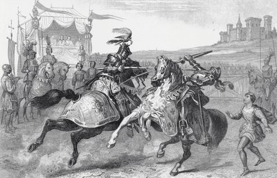 Two Knights Jousting at a Tournament in Germany by English School