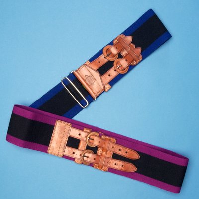 Two broad football belts, striped in bright colours, early 20th century by English School