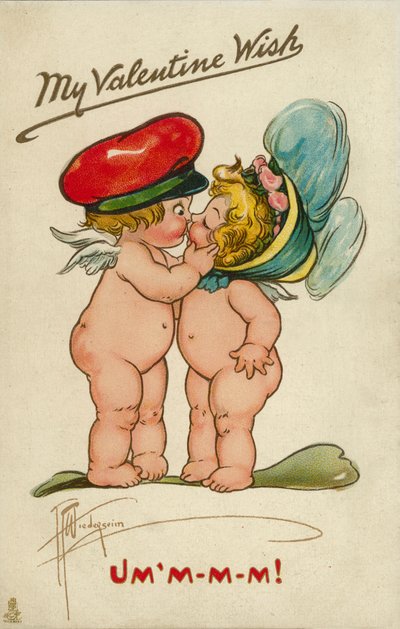 Two Cherubs Kissing by English School