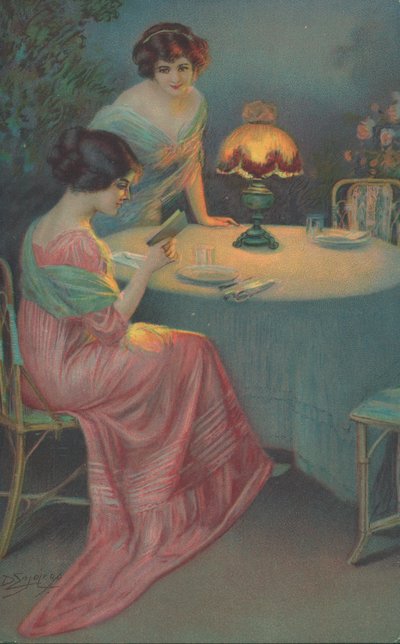 Two women sitting at a table by English School