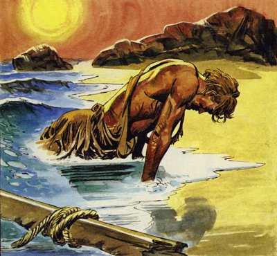 Ulysses washed up on the island of Ogygia by English School