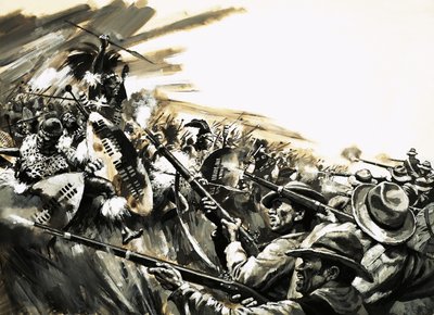 Unidentified battle with Zulu warriors, possibly Roarke