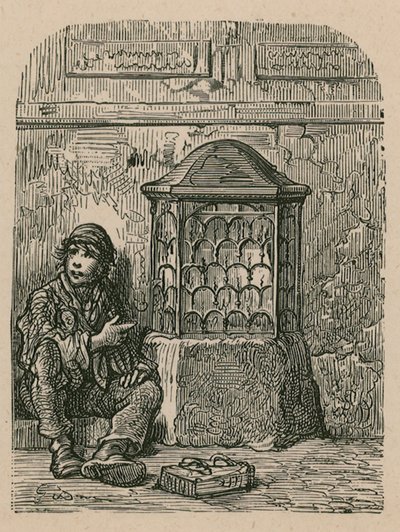 Unidentified monument and beggar by English School