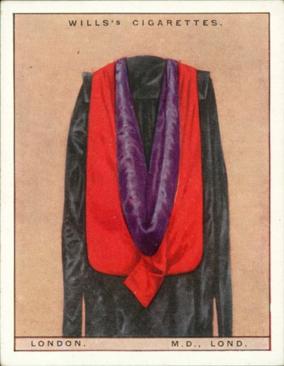 University Hoods and Gowns: London University, Doctor of Medicine, MD, Lond by English School