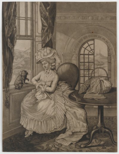 Untitled (woman sitting at a window regarding a small dog), c.1780 by English School