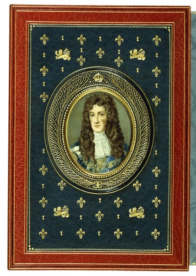 Upper cover, with oval portrait miniature of Charles II by English School