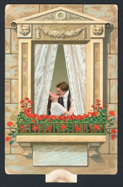 Valentines Day card with kissing couple by English School