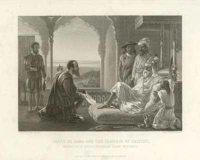 Vasco da Gama and the Zamorin of Calicut, 1498 by English School