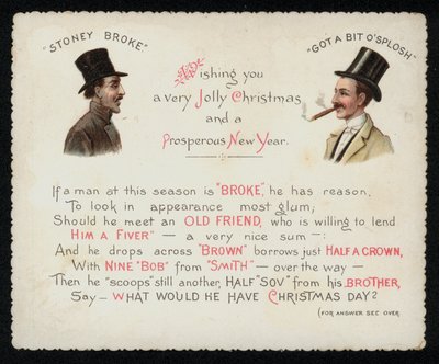 Verse Advising Men Who Are Broke to Seek Out Their Rich Friends at Christmas to Borrow Some Money, Greetings Card by English School