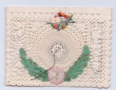 Victorian Beehive Greeting Card with a Dove Holding an Envelope by English School