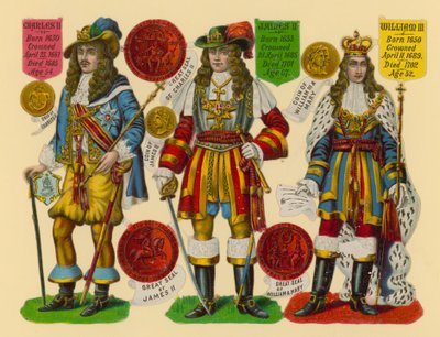 Victorian Scrap: King Charles II, King James II, King William III by English School