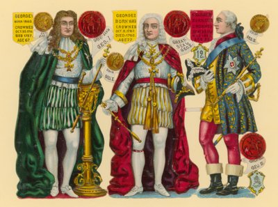 Victorian Scrap: King George I, King George II, King George III by English School