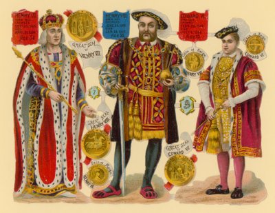 Victorian scrap: King Henry VII, King Henry VIII, King Edward VI by English School