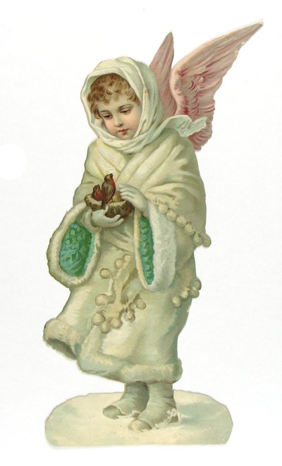 Victorian Scrap Paper Relief of a Winged Child by English School
