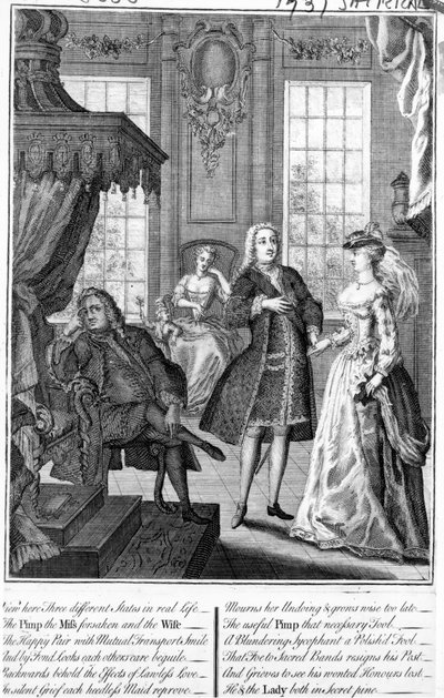 View Here Three Different States in Real Life - the Pimp, the Miss Forsaken, and the Wife, 1735-6 by English School