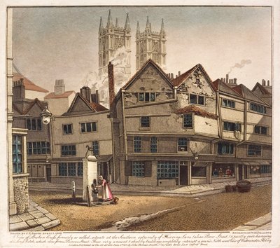 View of Broken Cross, at the end of Thieving Lane, Westminster, London by English School