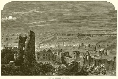 View of Dudley by night by English School