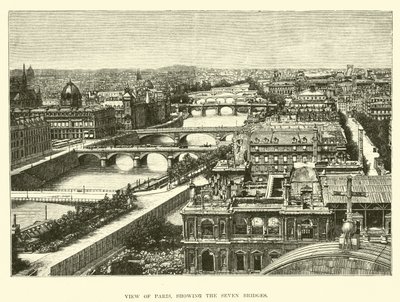 View of Paris, showing the Seven Bridges by English School