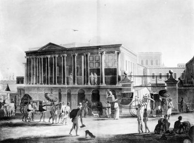 View of a House, Manufactory, and Bazaar, in Calcutta, engraved by Francis Jukes by English School