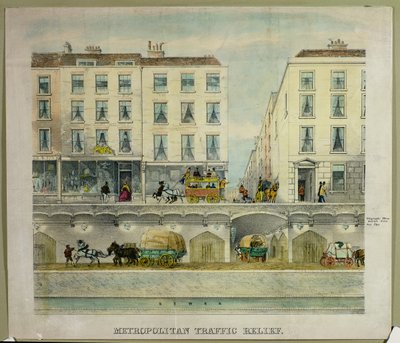 View of a London street with suggested tunnel underneath for traffic relief, c.1850 by English School