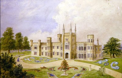 View of a Gothic Style Country House with a Formal Garden, c.1840 by English School
