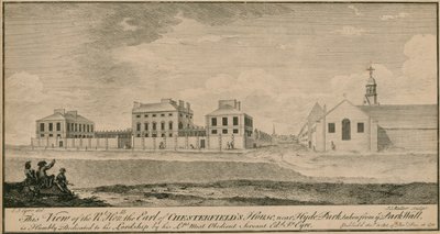 View of the Right Hon the Earl of Chesterfields house near Hyde Park, taken from the Park Wall by English School