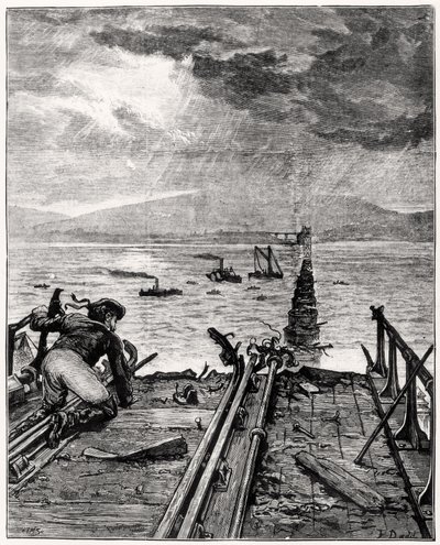 View of the Broken Tay Bridge from the North End by English School