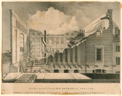 View of the ruins of the New Brunswick Theatre, Wellclose Square, London by English School