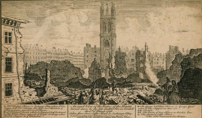 View of the ruins of the houses burned down by the fire in Cornhill, London, on 25 March 1748 by English School