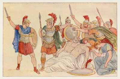 Virgil’s Aeneid: Turnus over the Bodies of Almo and Galaesus by English School