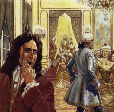 Voltaire attended court often, but was never happy there by English School