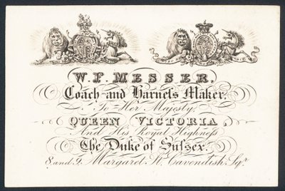 W F Messer, coach and harness maker to Queen Victoria and the Duke of Sussex by English School