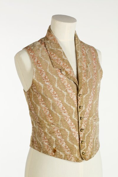 Waistcoat in Cream, Beige and Orange with Woven Velvet and Brocade, c.1850 by English School