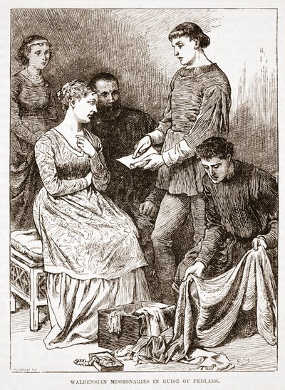 Waldensian missionaries in guise of Pedlars, illustration from The History of Protestantism by James Aitken Wylie, 1878 by English School