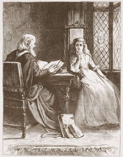 Walter Capel reading the Scriptures to his daughter by English School