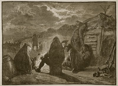 Washington by the camp fire at Valley Forge, illustration from Cassell