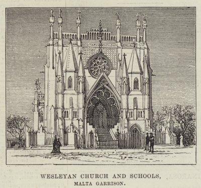 Wesleyan Church and Schools, Malta Garrison (engraving) by English School