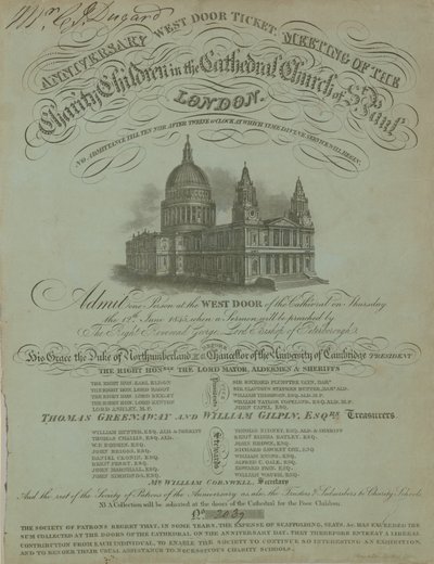 West door ticket for the anniversary meeting of the Charity Children by English School