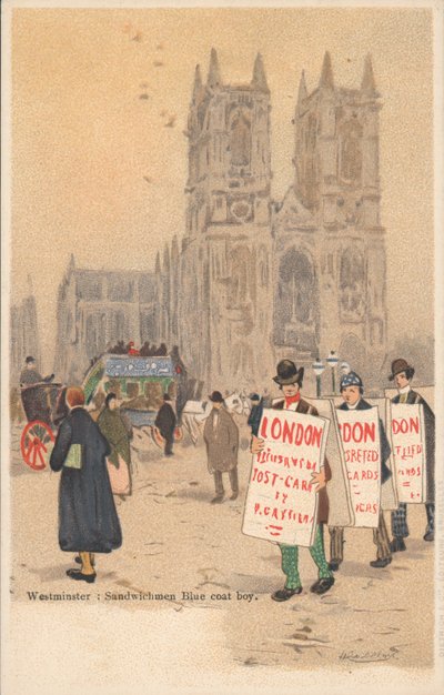 Westminster Abbey, London, sandwichman, blue coat boy by English School
