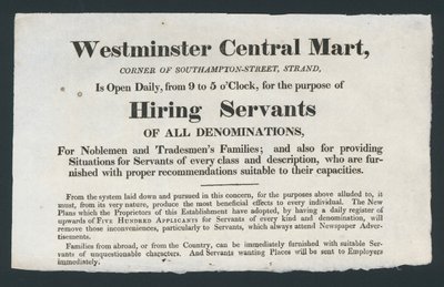 Westminster Central Mart, Hiring Servants by English School