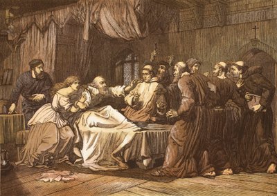 Wicliffe on His Death Bed Assailed by Friars, Engraved by T. Bolton by English School
