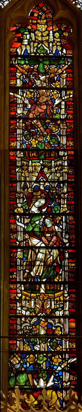 Window 1 depicting the Virgin Mary on the Tree of Jesse and the Crucifixion by English School