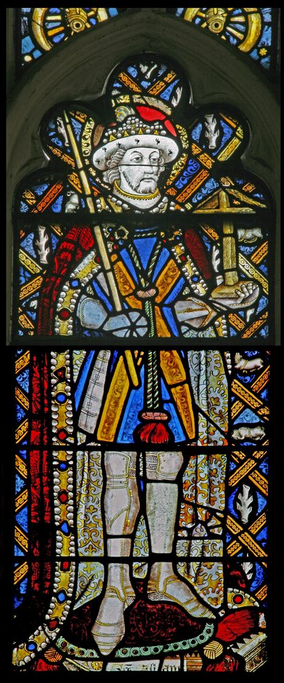 Window depicting St Alban - with jewels of inset glass by English School